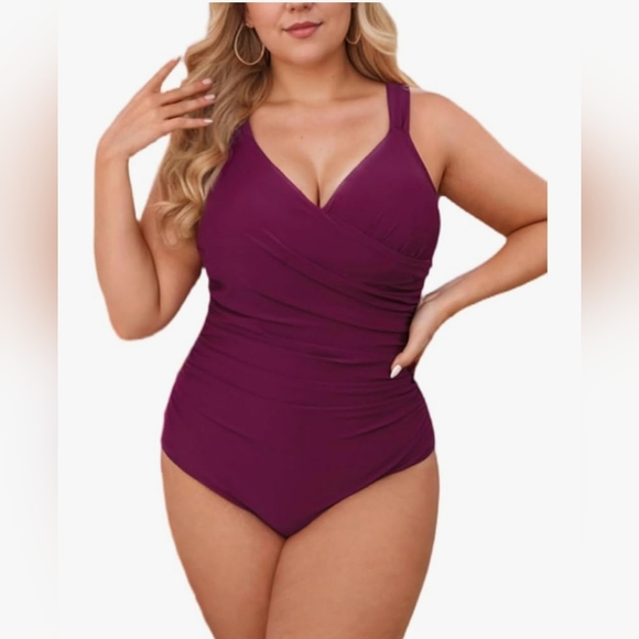 Cupshe Other - 3XL Women‘s Swimsuit Plus Size Tummy Control V Neck Wine Color